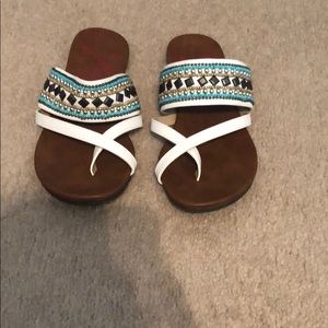 White turquoise and gold flat sandals